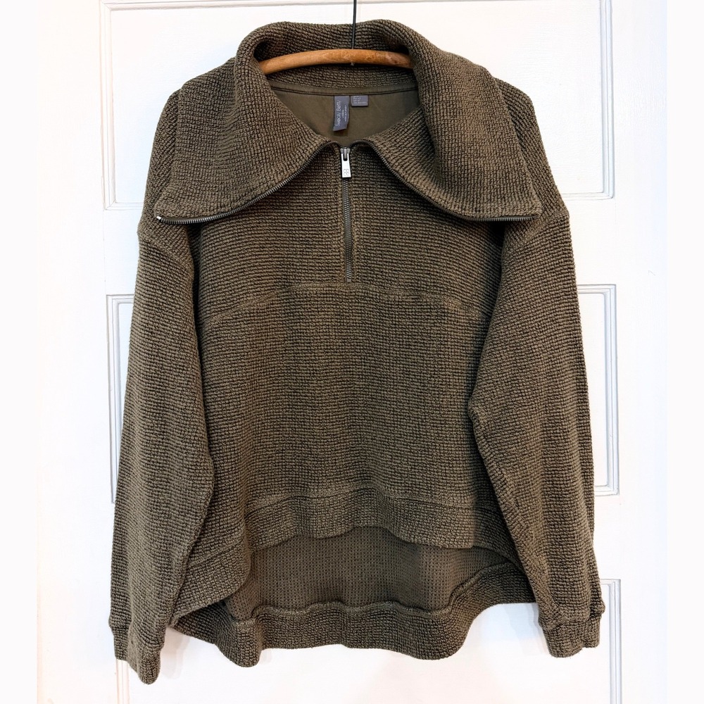 Sweaty Betty Restful Boucle Half Zip Pullover Olive US 10 Gorpcore Granola Girl